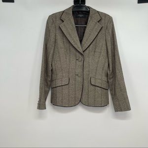 Weekend Max Mara Wool Silk Blazer Jacket Size 8 Herringbone Brown